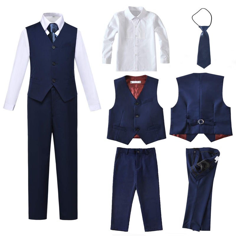 SaiLiiny Toddler Suits for Boys Wedding Suit Dress Shirt Navy Blue Vest and Pants Sets for Boy with Tie Size 12 - Image 3